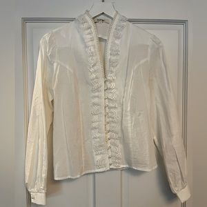 Simple Retro Vintage Style Ruffle White Blouse